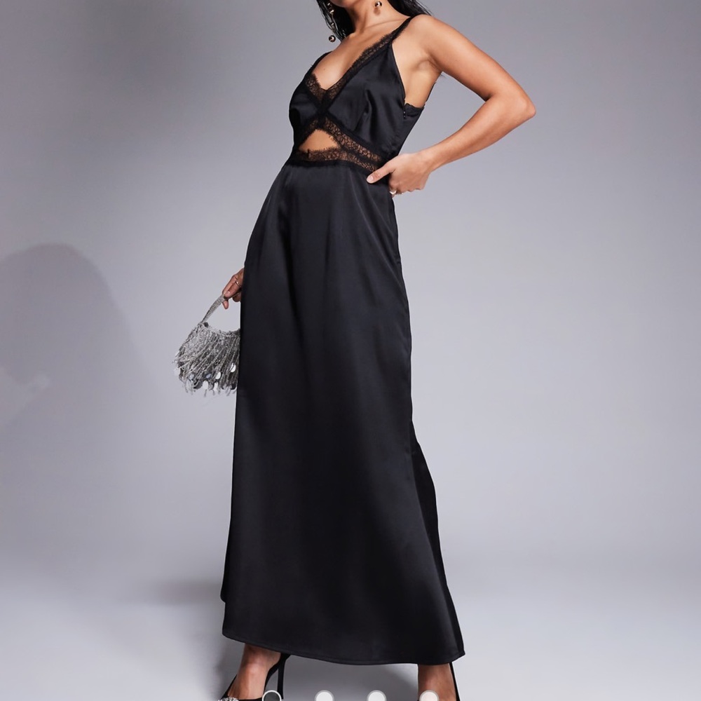 Never Fully Dressed Black Satin Lace Chemise petite size Dress